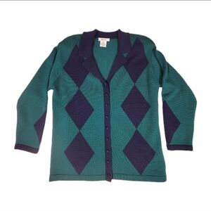 Vintage Bleyle Argyle 100% Merino Wool Cardigan Sweater Size Small Classic Retro